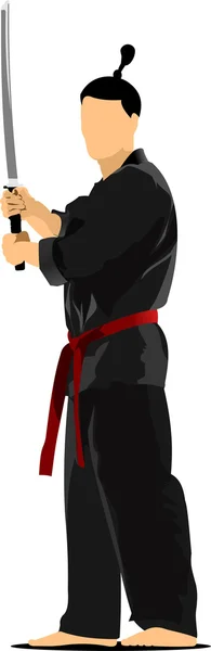Samurai con la espada. Ilustración vectorial — Vector de stock