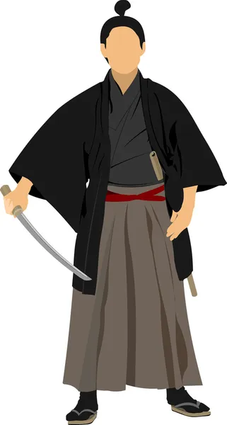 Samuraj med svärdet. Vektorillustration — Stock vektor