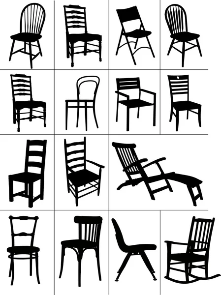 Big set of home chair silhouettes. Vector illustration — Stock Vector