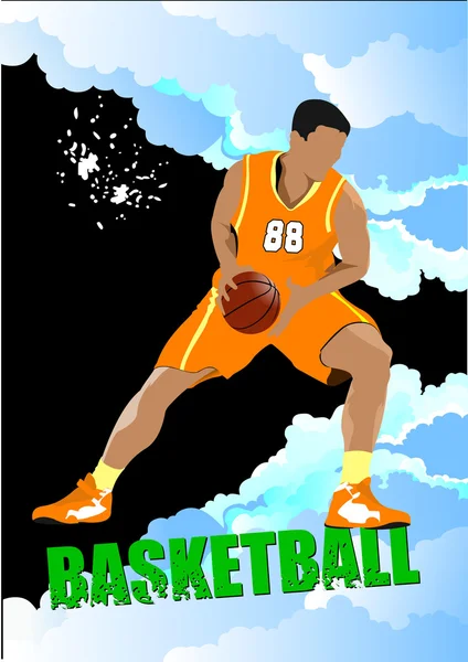 Basket spelare affisch. färgad vektor illustration för desig — Stock vektor