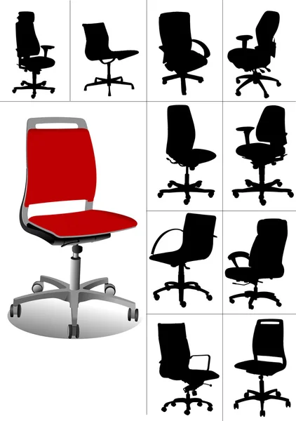 Big set Illustrations of office chairs isolated on white backgro — Stock Vector