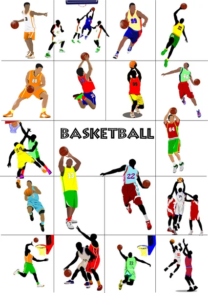 Stor uppsättning av basketspelare. färgad vektor illustration för d — Stock vektor