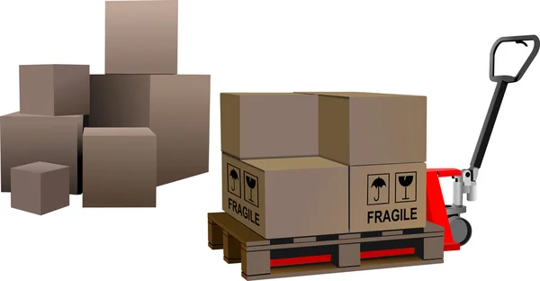 Industrigaffeltruck med en last av lådorna — Stock vektor