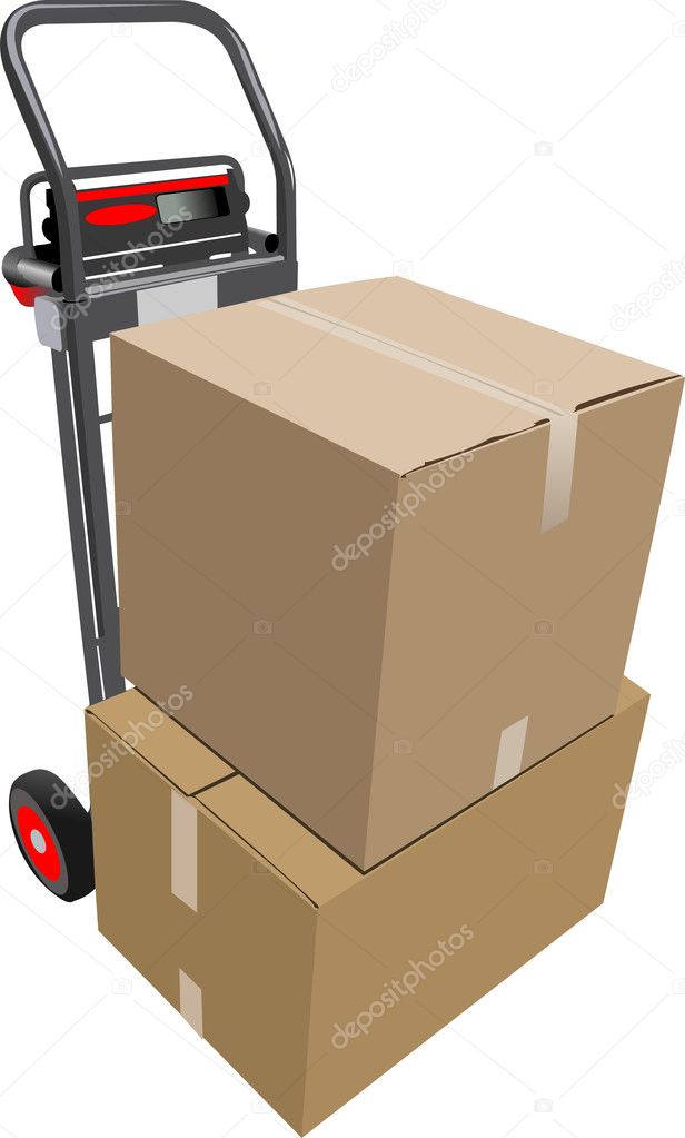 Download Boxes on hand pallet truck. Vector illustration — Stock Vector © leonido #6957681