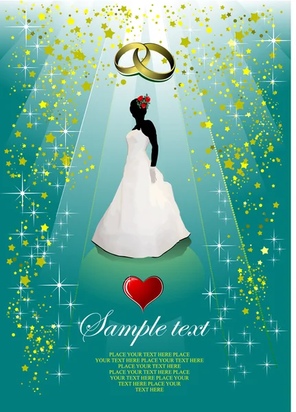 Wedding card background with bride image — Stock Vector