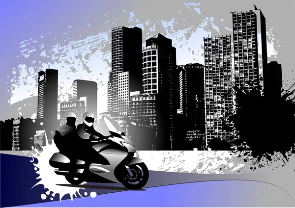 Grunge urban background with two bikers image — Stock Vector