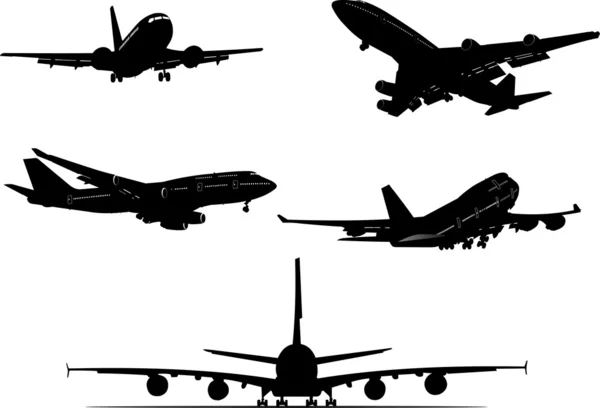 Vijf vliegtuig silhouetten — Stockvector