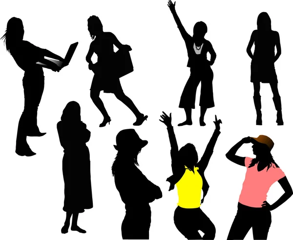 Eight woman silhouettes. Vector illustration — Stock Vector