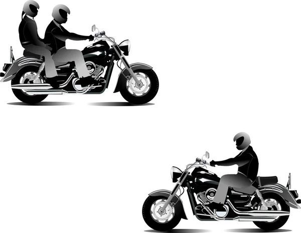 Três motoqueiros. Ilustração vetorial — Vetor de Stock