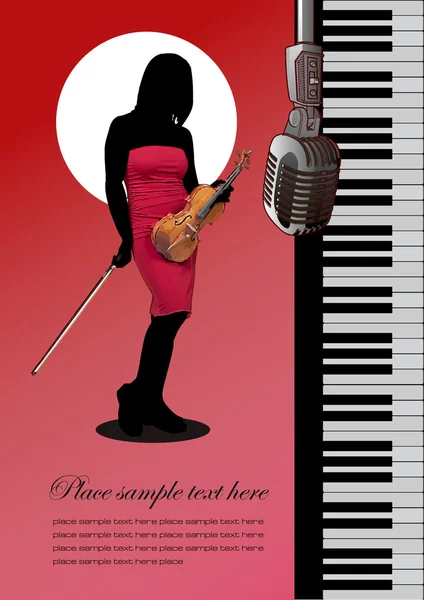 Piano avec violon et microphone — Image vectorielle