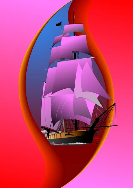 Omslag till broschyr med gammalt segelfartyg; — Stock vektor