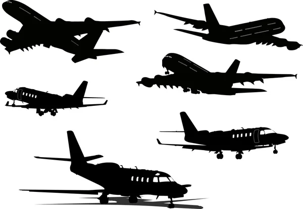 飛行機のシルエット。デザイナーのためのベクトル図 — ストックベクタ