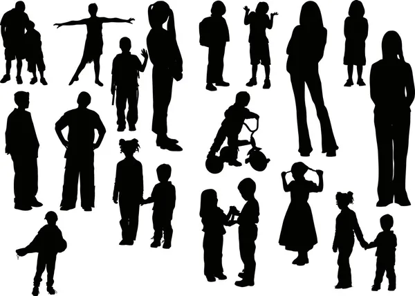 Yirmi çocuk silhouettes — Stok Vektör