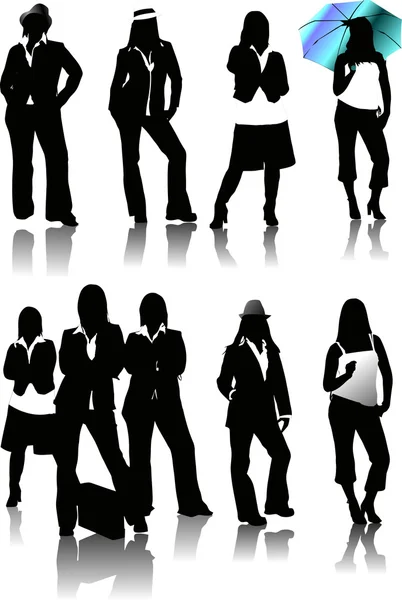 Neuf silhouettes de femmes — Image vectorielle