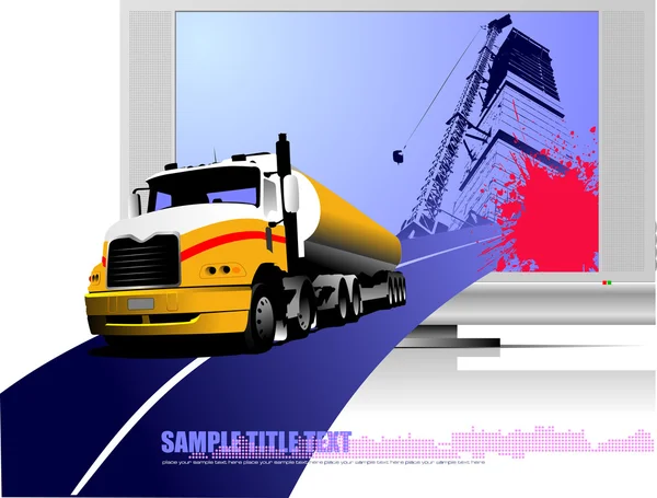 大型トラック、道、テレビで抽象的な構成。ベクトル イラスト — ストックベクタ