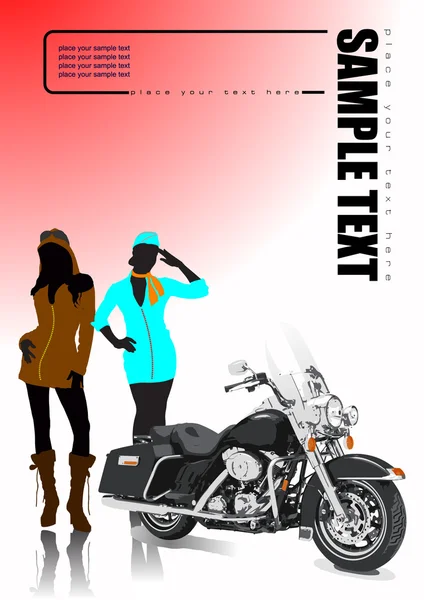 Motocicleta e duas meninas —  Vetores de Stock