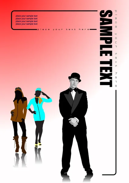 Cover für Broschüre mit Mann und zwei Mädchen — Stockvektor