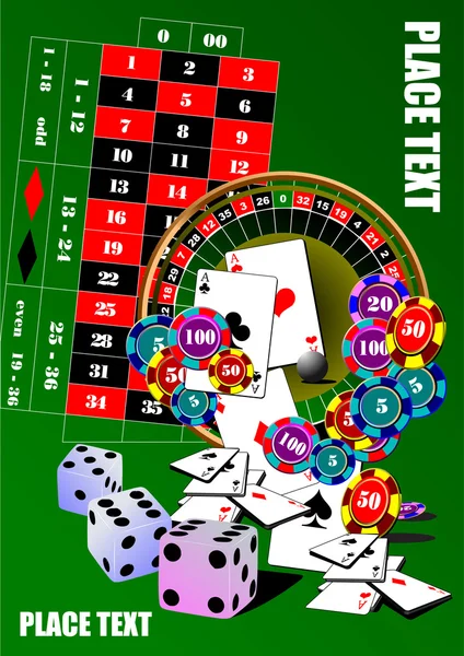 Table de roulette et éléments de casino — Image vectorielle