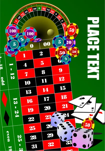 Roulettetisch und Casino-Elemente. — Stockvektor