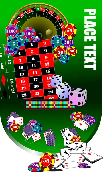 Mesa de roleta e elementos de casino — Vetor de Stock
