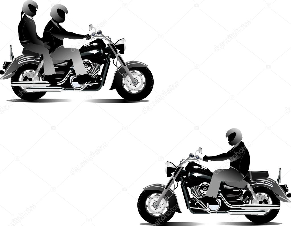 Three bikers. Vector illustration