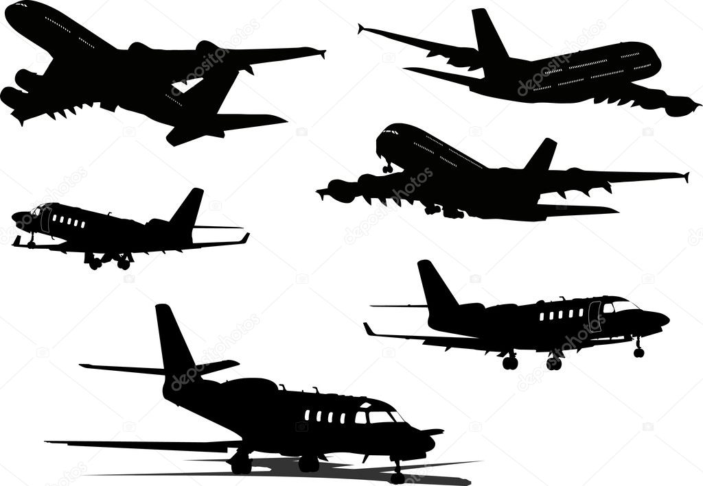 Airplane silhouettes. Vector illustration for designers