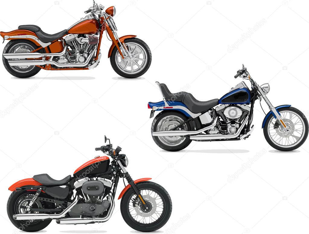 Three vector illustrations of motorcycle