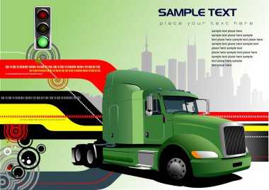 Abstract hi-tech background with green lorry image. Vector clipart