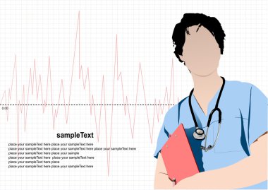 Medical doctor with stethoscope on cardiogram background. Vecto clipart