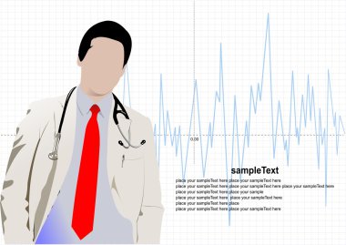 Medical doctor with stethoscope on cardiogram background. Vecto clipart