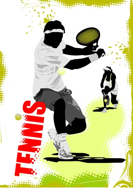 Cartaz de jogador de ténis. Ilustração vetorial colorida para designers —  Vetores de Stock