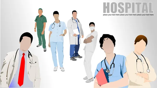 Группа врачей и медсестер в больнице. Векторный иллюстрат — стоковый вектор