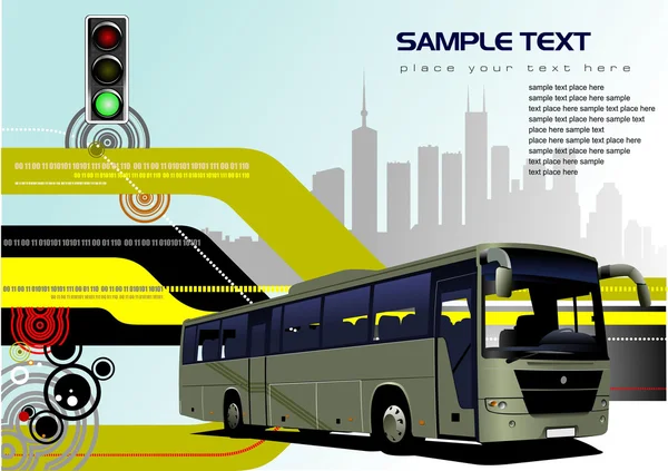 Abstrato oi-tech fundo com imagem de ônibus. Vetor —  Vetores de Stock