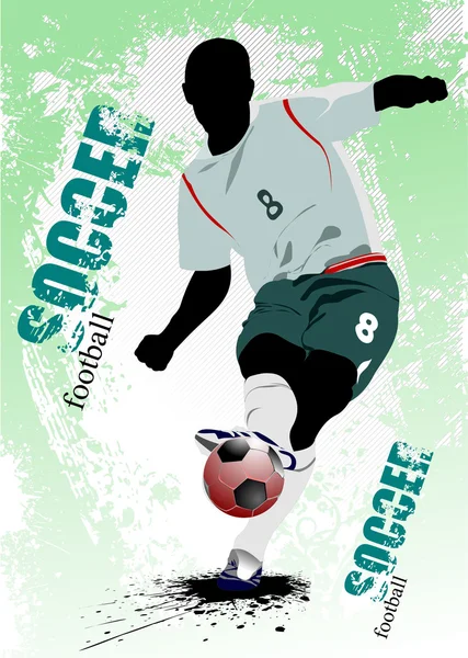Pemain sepak bola Poster Soccer. Ilustrasi Vektor berwarna untuk d - Stok Vektor