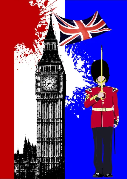 Обложка брошюры с изображением Англии и флагом Великобритании — стоковый вектор