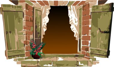 Old-fashioned window with flower clipart