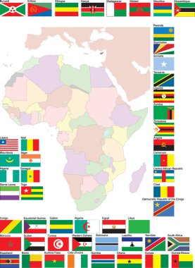 Flags and map of Africa clipart