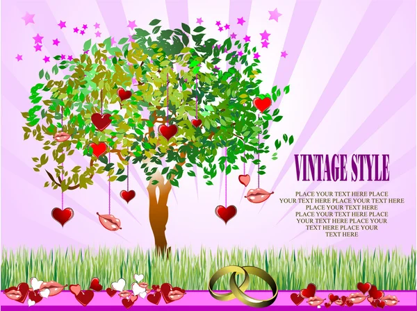 Pohon Hari Valentine dekoratif - Stok Vektor