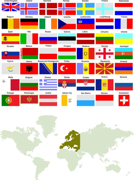 Mapa Evropy s vlajkami zemí — Stockový vektor