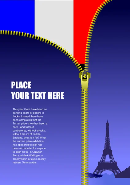 ジッパー開いているフランスの旗 — ストックベクタ