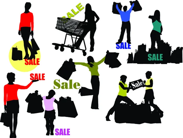 Shopping girls silhouettes — Stock Vector