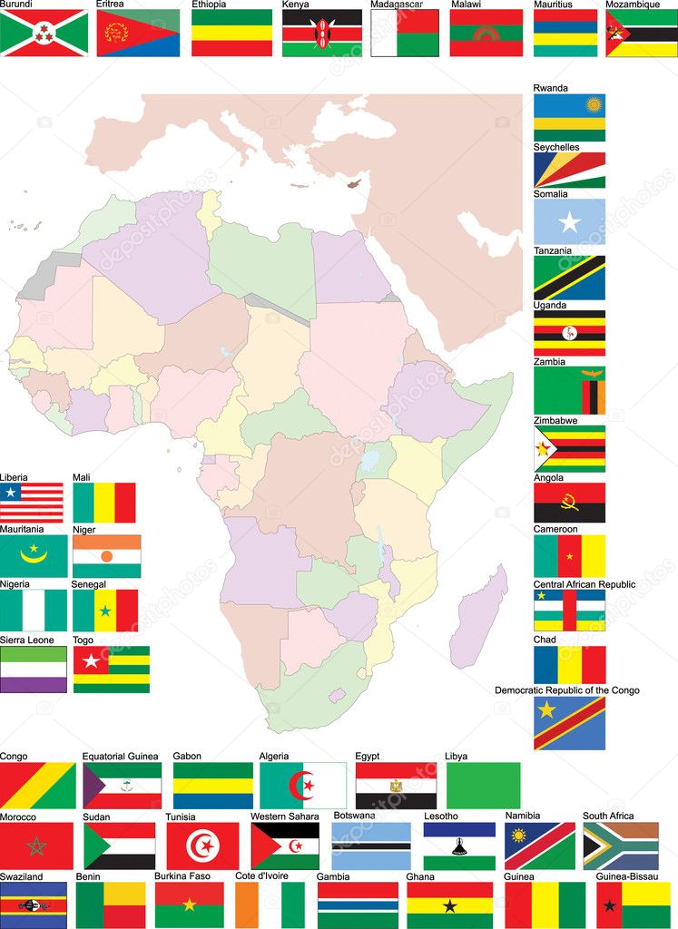 Flags and map of Africa