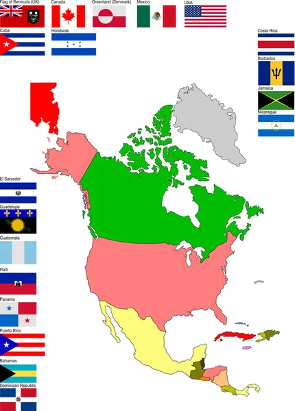 Mapa da América do Norte e Central — Vetor de Stock