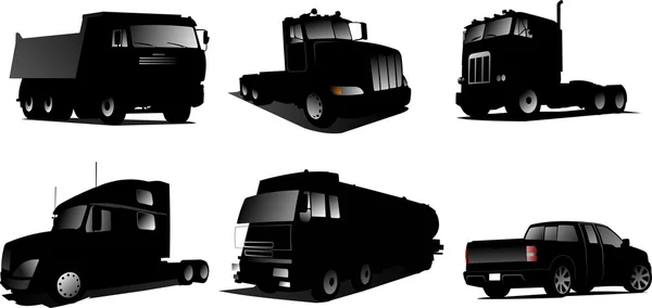 Ilustração de seis vetores de caminhões — Vetor de Stock