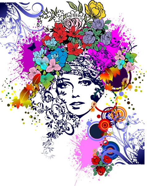 Σιλουέτα του floral χρώματος γυναίκα — Διανυσματικό Αρχείο