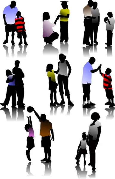 Children with parents silhouettes. — Stock Vector