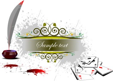 Grunge background with casino elements and feather with ink pot clipart