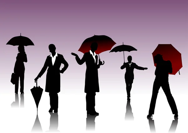 Mujeres con siluetas de paraguas — Vector de stock