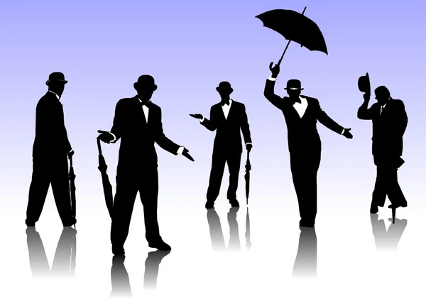 Homens com silhuetas guarda-chuva — Vetor de Stock