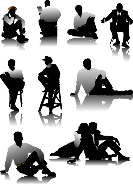 Sentado Hombres siluetas — Archivo Imágenes Vectoriales